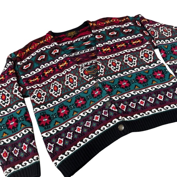 Vintage Eddie Bauer Women's Multicolor Tribal Knit Cardigan 100% Cotton Size L - Picture 3 of 11